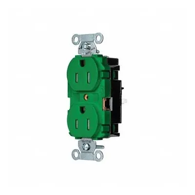 HUBBELL BR15STGNTR Duplex Receptacle, 5-15, 125V AC, 15A, 2-Pole/3-Wire, Green - General Purpose Receptacles