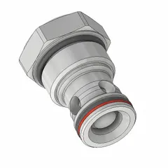 Two-way cartridge check valve with C16-2 cavity size, constructed of steel with polyurethane seal. Allows flow in one direction and prevents backflow in hydraulic systems. Overall length 1.5 inches. Suitable for use in fluid power circuits requiring directional control.