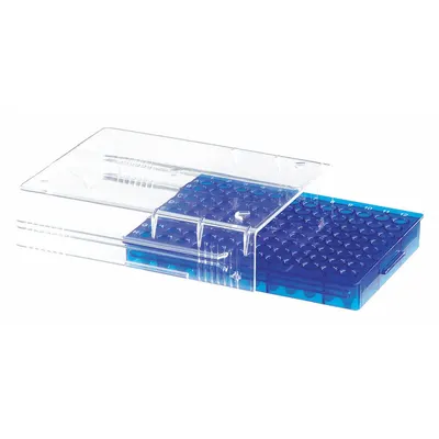 HEATHROW SCIENTIFIC Tube Rack: Polycarbonate (Lid), Blue, (96) Wells, 96 Compartments - Lab Storage Racks