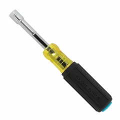 This metric pass-through nut driver features a hollow hex design that allows it to pass over long threaded rods. The hex tip is not magnetized. Suitable for driving hex nuts in electrical, mechanical, and industrial assembly and maintenance tasks.