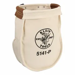 This tan canvas tool pouch features two open-top pockets for carrying hand tools. It attaches to a belt via a slot designed for belts up to 3 inches wide. Suitable for electricians and technicians needing quick access to tools during maintenance and installation tasks.