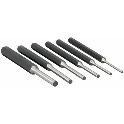 WESTWARD Flat-Tip Pin Removing Punch Set, 6 Pieces, Steel, SAE - Flat-Tip Pin Removing Punch Sets