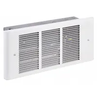 This register-style recessed electric wall heater operates on 120V AC, single-phase, with selectable wattage outputs of 375 W, 750 W, 1125 W, or 1500 W. The white grille provides a flush finish in wall cavities. Suitable for supplemental heating in rooms where permanent heating systems are not installed