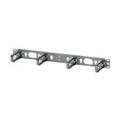 The PANDUIT CMPHF1 is a 1U horizontal ring-style cable manager constructed from steel with a black finish. It features a single-side design with an overall depth of 3 3/8 inches. This unit is used for routing and managing horizontal cables in network racks, helping to organize and secure cabling while reducing strain.