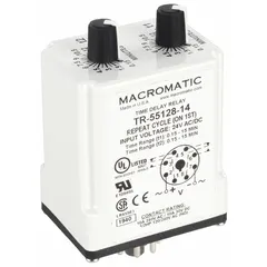 Socket-mounted time delay relay with single-function timing for industrial control panels. Rated 10 A at 24V AC/DC with 8 pins/terminals. Used for delay or sequencing of electrical operations such as motor start/stop timing, conveyor belt delays, and HVAC system sequencing.