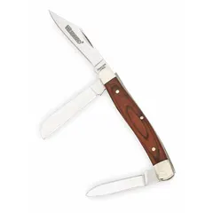 This manually-opening folding knife features a straight blade and a closed length of 3 1/4 inches, with an overall length of 5 3/4 inches. Constructed with brass and wood, it is suited for general cutting tasks, everyday carry, light utility work, and hobby applications.