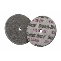 This SCOTCH-BRITE XL-UW unitized wheel is 3 inches in diameter and 1/2 inch wide with a 3/8 inch arbor hole. It features a fine, soft (2) silicon carbide abrasive, suited for final finishing of stainless steel and nickel alloys. The wheel provides a consistent surface finish on welds, edges, and contours without altering part geometry