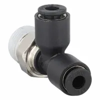 Nylon and nickel-plated brass push-fit tee fitting with two 1/8 in OD tube ports and one 1/8 in male NPT thread. Used to branch tubing lines in pneumatic systems, instrumentation, and low-pressure fluid applications. Supplied in a 10-pack