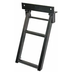 Retractable truck steps made of steel with a black finish and non-slip tread. Step depth is 2 1/4 in. Provides a stepping surface for accessing truck cabs, trailers, or equipment in fleet and vehicle maintenance applications.