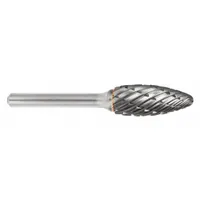 Steel-cut flame bur with SH-2 trade number, featuring a 5/16" x 3/4" head and 1/4" shank. Designed for material removal, deburring, and shaping of ferrous metals in industrial metalworking applications