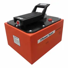 This air-operated hydraulic pump unit delivers high flow for powering hydraulic cylinders, jacks, and tools in industrial maintenance, construction, and manufacturing. It operates on compressed air up to 100 psi and features a 21 cubic inch reservoir capacity with a foot-mounted design.