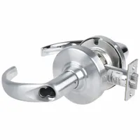 This SCHLAGE office lever lockset features a satin chromium-plated steel finish and an ALX Sparta lever design. It is ADA compliant and compatible with Small Format Interchangeable Cores (SFIC). The F82 function is suited for interior commercial doors requiring controlled access, such as in office buildings and institutional facilities