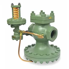 This SPENCE pilot-operated pressure regulator features a cast iron body with NPT threaded connections in a 1 1/2 in x 1 1/2 in size, rated for 450°F maximum temperature. It is used for reducing and stabilizing pressure in steam, air, or gas piping systems for process control, heating, and plant utilities.