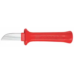 Fixed-blade wire stripping knife with a 2-inch straight steel blade and insulated handle. Overall length 7-1/2 inches. Designed for stripping insulation from 6 to 8 AWG wire in electrical work.