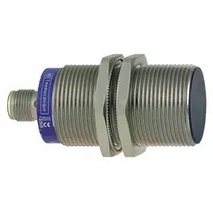 Shielded inductive proximity sensor with built-in connector, 3 wires, and 12-24V DC supply. Detects metallic objects without contact for position sensing, part detection, and machine control in industrial automation.