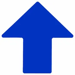 Solid blue arrow-shaped floor marking tape with polyester backing and polyester overlaminate. Measures 4 in x 10 in with 0.008 in thickness. Supplied in a 25-pack. Used to mark directional paths, hazards, and workflow lanes in industrial facilities.