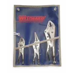 This set includes curved and long-nose locking pliers with a plain grip. The max jaw opening is 2 in 1 22/25 in 1 13/100 in. A storage pouch is included. Suitable for gripping, clamping, and turning fasteners in maintenance and repair tasks.