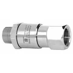 This single-passage rotary union is made of nickel-plated C38500 brass and designed for air service. It features a 3/8-inch stationary port and a maximum speed of 30 RPM. Commonly used to transfer compressed air from a stationary supply line into rotating machinery such as reels, drums, or indexing tables.
