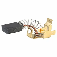 Carbon brush assembly including brush spring for use in power tools and industrial equipment. Designed to maintain electrical contact between stationary and rotating components, enabling motor operation. Suitable as a replacement part for compatible machinery.