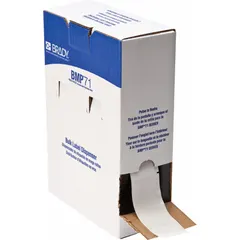 Precut wraparound label roll for wire and cable identification. White matte vinyl material resists abrasion and chemicals. Designed for wire gauges from 1 AWG to 500 kcmil. Compatible with BMP71 printer series; requires M7-R4300 ribbon. Suitable for industrial panel building, electrical maintenance, and facility labeling.