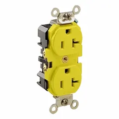 General-purpose straight blade connector rated 125V AC and 20A. NEMA 5-20R configuration, 2-pole, 3-wire. Yellow body for identification. Used to terminate power cords for equipment requiring a NEMA 5-20R receptacle.