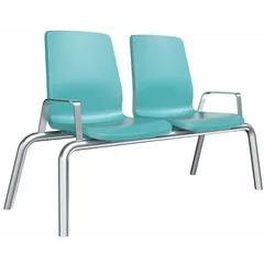Floor-mounted two-seat beam seating unit with polyethylene seats and arms. Meets CAL 133 flammability standards and ISO requirements. Suitable for waiting areas, break rooms, and transit facilities.