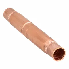 Spring-loaded ball check valve with copper body. Prevents reverse flow in refrigerant piping systems. Features 3/8-inch connections and 3-inch cut-out. Suitable for HVAC and refrigeration applications.