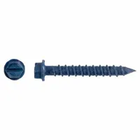 Steel hex-head screw anchor with drilling tip, 1/4 in diameter and 1-3/4 in overall length. External hex drive, removable, inch system. Pack of 2,500. Used for fastening into concrete, brick, or block without pre-drilling