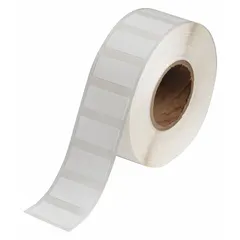 White rectangular label roll in sizes 19/32 in x 1 19/64 in and 1 19/64 in x 19/32 in, designed for 1.0 mL vials/tubes. Requires J20-CMY ribbon and is compatible with BradyJET J2000 printer series. Used for labeling vials in laboratory and sample management applications.