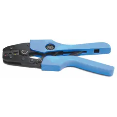 This manual controlled-cycle crimper is designed for crimping insulated terminals onto wire. It accommodates wire gauges from 20 AWG to 10 AWG. The controlled-cycle mechanism ensures consistent crimp depth for secure connections. Typical applications include electrical panel building, automotive wiring, and industrial maintenance.
