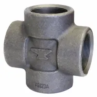 Steel threaded pipe cross with four 3/4-inch openings, rated Class 2000 for a maximum operating pressure of 2,000 psi at 150°F. Used to split or combine flow in four directions in high-pressure piping systems
