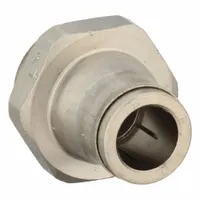 Nickel-plated brass tube fitting with Push-to-Connect connection for 8 mm OD tubing and 3/8 in male BSPP thread. Suitable for pneumatic or fluid systems requiring a secure, leak-free joint. Silver finish provides corrosion resistance