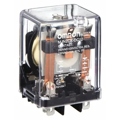 OMRON Latching Relay: Socket Mounted, 10 A Current Rating, 12V DC, DPDT, 9 Pins/Terminals - Socket-Mounted Relays