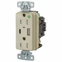 USB Receptacle: Duplex, 5-15R, 2 USB Ports, USB Type A/C, Ivory, 125V AC, 15 A (MPN USB8200ACPDI)