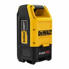 This single-port battery adapter accepts POWERSHIFT™ batteries, enabling voltage conversion for compatible cordless tools. It is used in industrial and construction settings to power equipment with DEWALT's POWERSHIFT™ battery system, enhancing job-site flexibility and runtime.