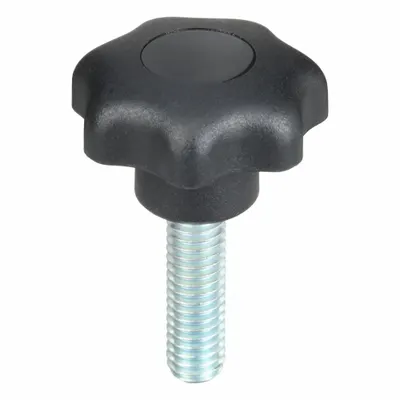 KIPP Hand Knob: 7 Point, Plastic w/ Steel Thread, M6 Thread, 20 mm Thread Lg - 7-Arm Knobs with Threaded Stud