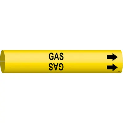 BRADY Pipe Marker: Gas, Yellow, Black, Fits 4 to 6 in Pipe O.D., 1 Pipe Markers - Gas Snap-On Pipe Markers