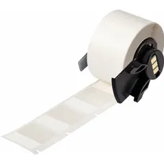 White matte vinyl wraparound label measuring 1 1/4 in x 1 in, designed for wire gauges 10 AWG to 6 AWG. Used with Brady M710 printer series and M7-R4300 ribbon. Suitable for permanent identification of wires in electrical panels, machine building, and facility maintenance.