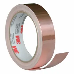 Brown acrylic tape, 2.6 mil thick, 18 yd length, rated 600 V. Provides conductive path for grounding, EMI/RFI shielding, and static discharge in electrical enclosures and cable assemblies.