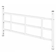This fixed-installation window security bar from PRIME-LINE is constructed from carbon steel with a white finish. It features three horizontal bars and a height of 15 1/4 inches, with an adjustable width from 23 1/2 to 38 inches for mounting inside or outside. Suitable for reinforcing windows in residential or light commercial settings to deter unauthorized entry while permitting light and airflow.