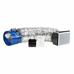 This ceiling-mount whole house fan delivers up to 2,465 cfm and covers 1,233 sq ft. It features a 16 in blade, round duct shape, and rectangular rough opening. Operates on 115V AC, single phase, with two speeds and speed controllability. Designed for high-static pressure applications such as long duct runs or restrictive grilles, with low-noise operation.