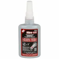 Red, oil-tolerant, primerless high-strength threadlocker supplied in a 1.69 fl oz bottle. Secures threaded fasteners against loosening from vibration without requiring a separate primer. Suitable for industrial assembly and maintenance applications