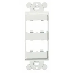 The PANDUIT CFG4WH is a 4-port GFCI module frame designed for use with Mini-Com modules in voice and data housing applications. Its white finish allows for integration into standard electrical enclosures, providing organized cable management and module protection.