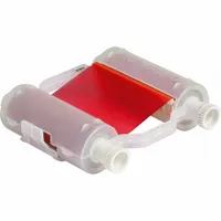 Red wax/resin single-color printer ribbon, B33 series, 4 21/64 in x 200 ft. Smear-resistant and REACH compliant. Compatible with i5300 printer series. Used for industrial label printing in manufacturing, electrical, and facility identification applications