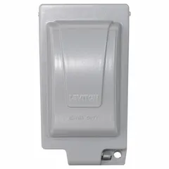 This 1-gang while-in-use weatherproof cover is constructed of gray aluminum with a vertical mounting orientation. It has an overall depth of 3 5/16 inches and is rated for Type 3R environments. Designed to protect a single electrical component, such as a receptacle or switch, from rain, snow, and debris while allowing cord access during operation.