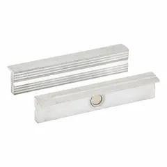 Magnetic vise jaw caps for protecting workpieces from marring during clamping. Aluminum construction with magnetic backing for quick attachment to any vise type. Fits 5-1/2 in vise jaw width. Suitable for machining, assembly, and maintenance tasks.