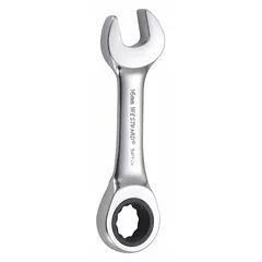 This metric 12-point ratcheting combination wrench has a 16 mm head size and a standard overall length of 4 3/4 inches. The chrome finish provides corrosion resistance. It is used for tightening or loosening fasteners in applications such as automotive repair, machinery maintenance, and industrial assembly.