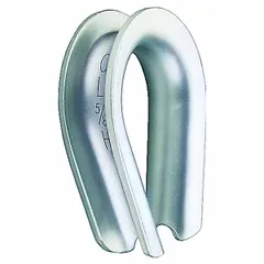 This CROSBY thimble is made of carbon steel with a galvanized finish. It has an overall length of 2 29/64 inches. Used to protect the eye of a rope or cable from abrasion and crushing in rigging and lifting applications.