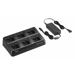 Multi-unit charger designed to charge up to six ICOM radios simultaneously. Compatible with A16, F1000, F1100D, T10, V10MR, and V3MR series. Suitable for fleet operations and team environments requiring multiple radios to be powered at once.