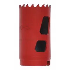 This 1-inch diameter hole saw cuts through wood, metal, plastic, and drywall. With 5/6 teeth per inch and a 1-7/8-inch maximum cutting depth, it is suited for general-purpose drilling. The 1/2-20 thread size requires a compatible arbor for use.
